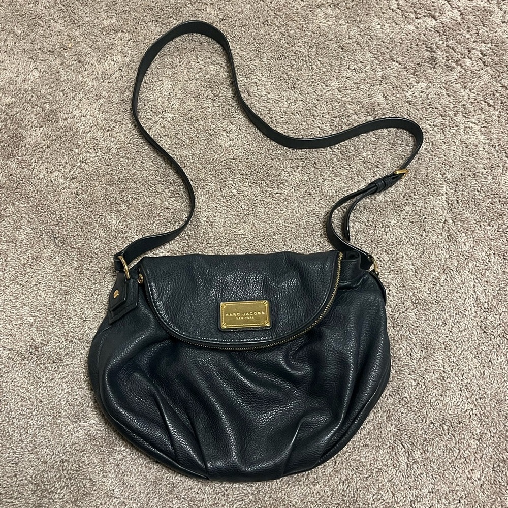 Marc Jacobs Black Crossbody Bag with Gold Accents